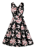 Vintage-Kleid der Frau der 1950er Jahre Ärmelloses knielanges Baumwoll-Rockabilly-Kleid aus Baumwolle mit Blumenmuster