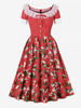 Vintage Kleid Rot Blumendruck 1950er Jahre Audrey Hepburn Stil Schleifen Kurze Ärmel Rundhals Langes Rockabilly Kleid