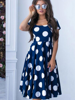 Vintage Kleider Blau mit Polka-Tupfen 50er jahre mode Rockabilly kleid Kurzarm Kleider Polyester im altmodischen Stil für Sommer Damenmode