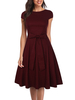 Vintage Kleider Burgunderrot Kurzarm 50er jahre mode Rockabilly kleid mit Rundkragen Kleider Baumwolle im Retro-Style für Sommer Damenmode