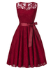 Vintage Kleider Burgunderrot 50er jahre mode mit Gürtel Spitze Rockabilly kleid ärmellos Kleider und Rundkragen für Sommer Damenmode