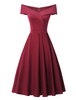 Vintage Kleider Burgunderrot Kurzarm 50er jahre mode Rockabilly kleid mit Carmenausschnitt Polyester-Baumwolle im schicken & modischen Style