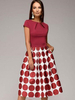 Vintage Kleider Burgunderrot mit Polka-Tupfen 50er jahre mode Rockabilly kleid und Falten Kurzarm und Rundkragen Polyester im europäischen Stil