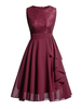 Vintage Kleider Burgunderrot mit Spitzen 50er jahre mode Rockabilly kleid und Falten ärmellos und Rundkragen Chiffon