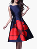 Vintage Kleider Dunkelblau mit Printmuster 50er jahre mode Rockabilly kleid ärmellos Kleider U-Halsausschnitt Acetate im altmodischen Stil