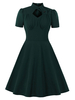 Vintage Kleider Dunkelgrün 50er jahre mode Polyester Kurzarm Rockabilly kleid für Sommer und Winter und Frühling Kleider Damenmode
