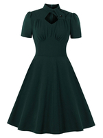 Vintage Kleider Dunkelgrün 50er jahre mode Polyester Kurzarm Rockabilly kleid für Sommer und Winter und Frühling Kleider Damenmode