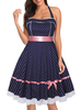 Vintage Kleider Dunkelmarineblau 50er jahre mode Baumwolle ärmellos Rockabilly kleid und Sommer Kleider Damenmode