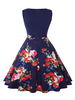 Vintage Kleider Dunkelmarineblau 50er jahre mode Baumwolle ärmellos Rockabilly kleid V-Ausschnitt Kleider und Sommer Damenmode