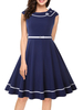 Vintage Kleider Dunkelmarineblau Kurzarm 50er jahre mode Rockabilly kleid mit Rundkragen Kleider Baumwolle im Retro-Style für Sommer Damenmode