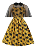 Vintage Kleider Gelb 50er jahre mode mit Falten Polyester Rockabilly kleid ärmellos Kleider und Bubikragen knielang