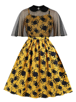Vintage Kleider Gelb 50er jahre mode mit Falten Polyester Rockabilly kleid ärmellos Kleider und Bubikragen knielang