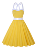 Vintage Kleider Gelb 50er jahre mode Polyester ärmellos Rockabilly kleid und Sommer und Frühling Kleider Damenmode