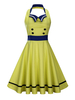 Vintage Kleider Gelb Cutouts gemischten Baumwollen Rockabilly kleid ärmellos Kleider mit Umlegekragen mittellang