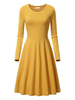 Vintage Kleider Gelb Langarm 50er jahre mode mit Rundkragen Polyester-Baumwolle im casualen Stil mittellang