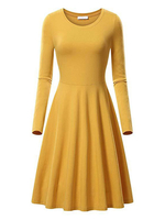 Vintage Kleider Gelb Langarm 50er jahre mode mit Rundkragen Polyester-Baumwolle im casualen Stil mittellang