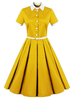 Vintage Kleider Gelb mit Falten 50er jahre mode Rockabilly kleid Kurzarm Kleider und Bateau-Kragen gemischten Baumwollen im Retro-Style Damenmode