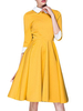 Vintage Kleider Gelb mit Farbblock 50er jahre mode Rockabilly kleid und Falten 3/4 Ärmel und Umlegekragen Polyester im altmodischen Stil knielang