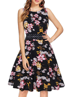 Vintage Kleider Gelb ärmellos 50er jahre mode Rockabilly kleid mit Rundkragen Kleider Polyester im Retro-Style für Sommer und Frühling Damenmode