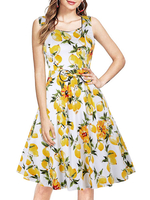 Vintage Kleider Gelb ärmellos 50er jahre mode Rockabilly kleid viereckiger Ausschnitt Kleider Baumwolle im Retro-Style und Sommer Damenmode