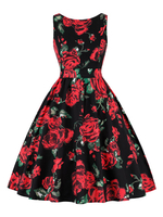Vintage Kleider Gold 50er jahre mode Polyester ärmellos Rockabilly kleid mit Rundkragen Kleider für Sommer Damenmode