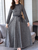 Vintage Kleider Grau 50er jahre mode mit Knöpfen Polyester Rockabilly kleid Langarm Kleider und Umlegekragen für Herbst Damenmode