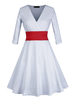 Vintage Kleider Grau 50er jahre mode Polyester 3/4 Ärmel Rockabilly kleid V-Ausschnitt Kleider und Frühling Damenmode