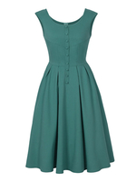 Vintage Kleider Grün 50er jahre mode mit Knöpfen Polyester Rockabilly kleid ärmellos Kleider und Rundkragen Alltagskleidung Damenmode für Sommer