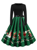 Vintage Kleider Grün Weihnachten-Motiv 50er jahre mode Rockabilly kleid Langarm Kleider mit Rundkragen Polyester im Retro-Style Damenmode für Herbst