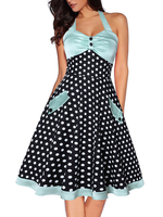 Vintage Kleider Hellgrün mit Polka-Tupfen 50er jahre mode Rockabilly kleid und Knöpfen Kleider ärmellos und Halter Baumwolle im Retro-Style