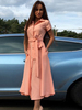 Vintage Kleider Hellrosa 50er jahre mode mit Schnüren Polyester Rockabilly kleid Kurzarm Kleider und Umlegekragen über Knie Damenmode für Sommer