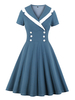 Vintage Kleider Hellschiefergrau 50er jahre mode Polyester Kurzarm Rockabilly kleid mit Umlegekragen Kleider Damenmode