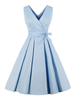Vintage Kleider Hellschiefergrau mit Schleife 50er jahre mode Rockabilly kleid ärmellos V-Ausschnitt gemischten Baumwollen im eleganten Stil
