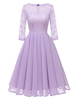 Vintage Kleider Lila 50er jahre mode Spitze 3/4 Ärmel Rockabilly kleid mit Rundkragen Kleider für Frühling und Herbst Damenmode