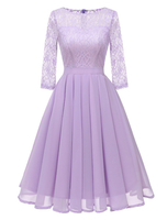Vintage Kleider Lila 50er jahre mode Spitze 3/4 Ärmel Rockabilly kleid mit Rundkragen Kleider für Frühling und Herbst Damenmode