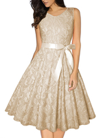 Vintage Kleider milchweiß 50er jahre mode Spitze ärmellos Rockabilly kleid mit Rundkragen Kleider für Sommer Damenmode