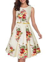 Vintage Kleider milchweiß ärmellos 50er jahre mode Rockabilly kleid mit Rundkragen Kleider Polyester im Retro-Style für Sommer Damenmode