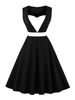 Vintage Kleider mit Farbblock 50er jahre mode Schwarz Es gibt keinen Schmuck. Rockabilly kleid Baumwolle Kleider ärmellos Herz-Ausschnitt mittellang