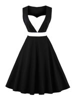 Vintage Kleider mit Farbblock 50er jahre mode Schwarz Es gibt keinen Schmuck. Rockabilly kleid Baumwolle Kleider ärmellos Herz-Ausschnitt mittellang