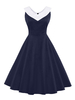 Vintage Kleider mit Farbblock Dunkelblau gemischten Baumwollen Rockabilly kleid ärmellos Kleider und Rundkragen