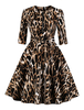Vintage Kleider mit Leopard-Korn Optik 50er jahre mode Braun und Reißverschluss Rockabilly kleid Baumwolle Kleider 1/2 Ärmel und Rundkragen
