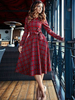Vintage Kleider mit Plaidmuster 50er jahre mode Burgunderrot und Schleife Rockabilly kleid Leinen Kleider Langarm und Rundkragen