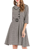 Vintage Kleider mit Plaidmuster 50er jahre mode Grau und Falten Rockabilly kleid Baumwolle Kleider 3/4 Ärmel und Bubikragen Damenmode für Herbst