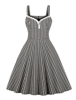 Vintage Kleider mit Plaidmuster 50er jahre mode Schwarz und Falten Rockabilly kleid Polyester Kleider ärmellos und Trägern Damenmode für Sommer