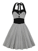 Vintage Kleider mit Plaidmuster 50er jahre mode Schwarz und Knöpfen Rockabilly kleid Polyester Kleider ärmellos und Halter knielang