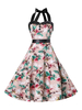Vintage Kleider mit Plattem Muster 50er jahre mode Khakifarbe und Schnüren Rockabilly kleid Polyester Kleider ärmellos und Halter