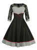 Vintage Kleider mit Plattem Muster 50er jahre mode Rot und Knöpfen Rockabilly kleid Polyester Kleider 3/4 Ärmel und Rundkragen und Falten mittellang
