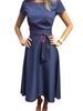 Vintage Kleider mit Polka-Tupfen 50er jahre mode Blau geknotet Rockabilly kleid Polyester Kleider Kurzarm und Rundkragen Damenmode für Sommer