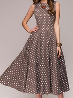 Vintage Kleider mit Polka-Tupfen 50er jahre mode dunkelkaffeebraun Polyester Rockabilly kleid ärmellos Kleider und Rundkragen für Sommer Damenmode