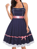 Vintage Kleider mit Polka-Tupfen 50er jahre mode Dunkelmarineblau und Schleife Rockabilly kleid Polyester Kleider ärmellos und Schleife Damenmode